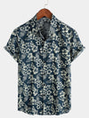 Camisa hawaiana de manga corta Aloha de algodón transpirable en azul marino con estampado floral para hombres ideal para vacaciones