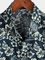 Camisa hawaiana de manga corta Aloha de algodón transpirable en azul marino con estampado floral para hombres ideal para vacaciones