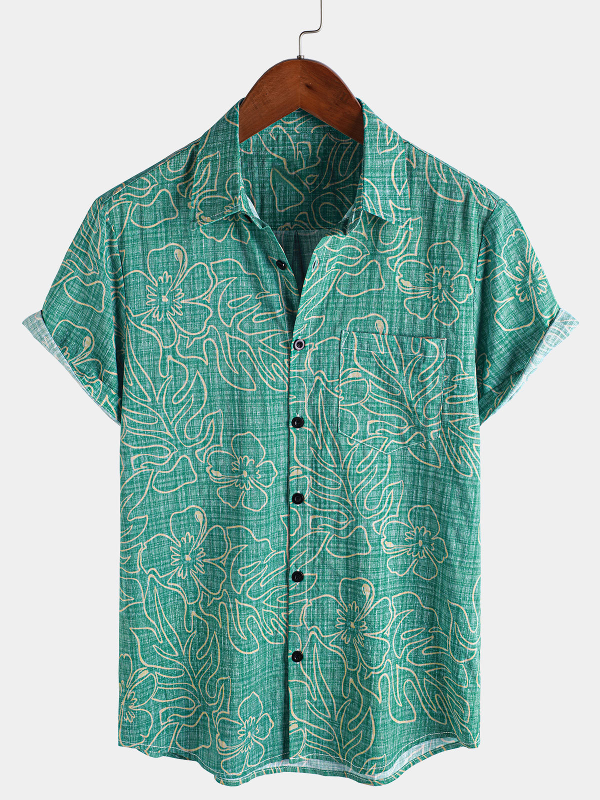 Camisa de manga corta de playa verde de verano para hombre