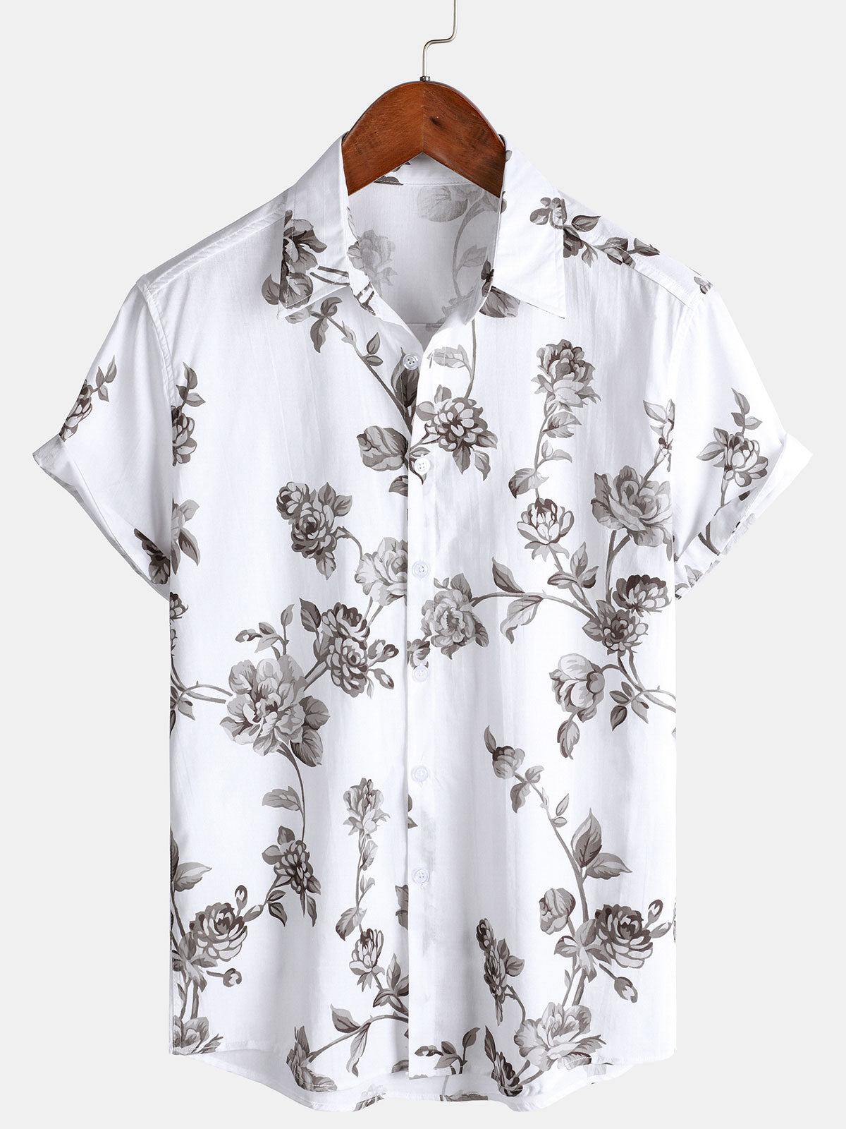 Camisa informal de manga corta de algodón con estampado floral para hombre