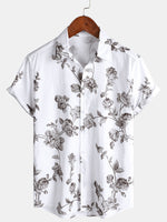 Camisa informal de manga corta de algodón con estampado floral para hombre