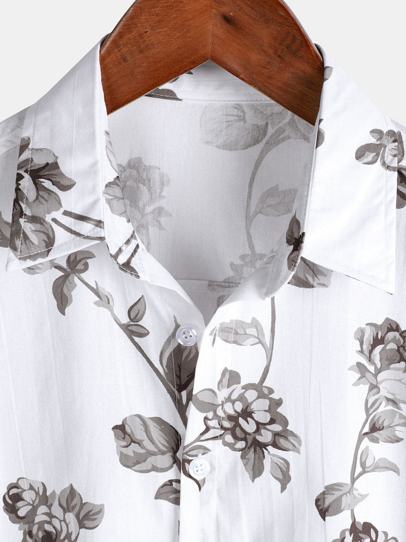 Camisa informal de manga corta de algodón con estampado floral para hombre