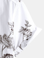 Camisa informal de manga corta de algodón con estampado floral para hombre
