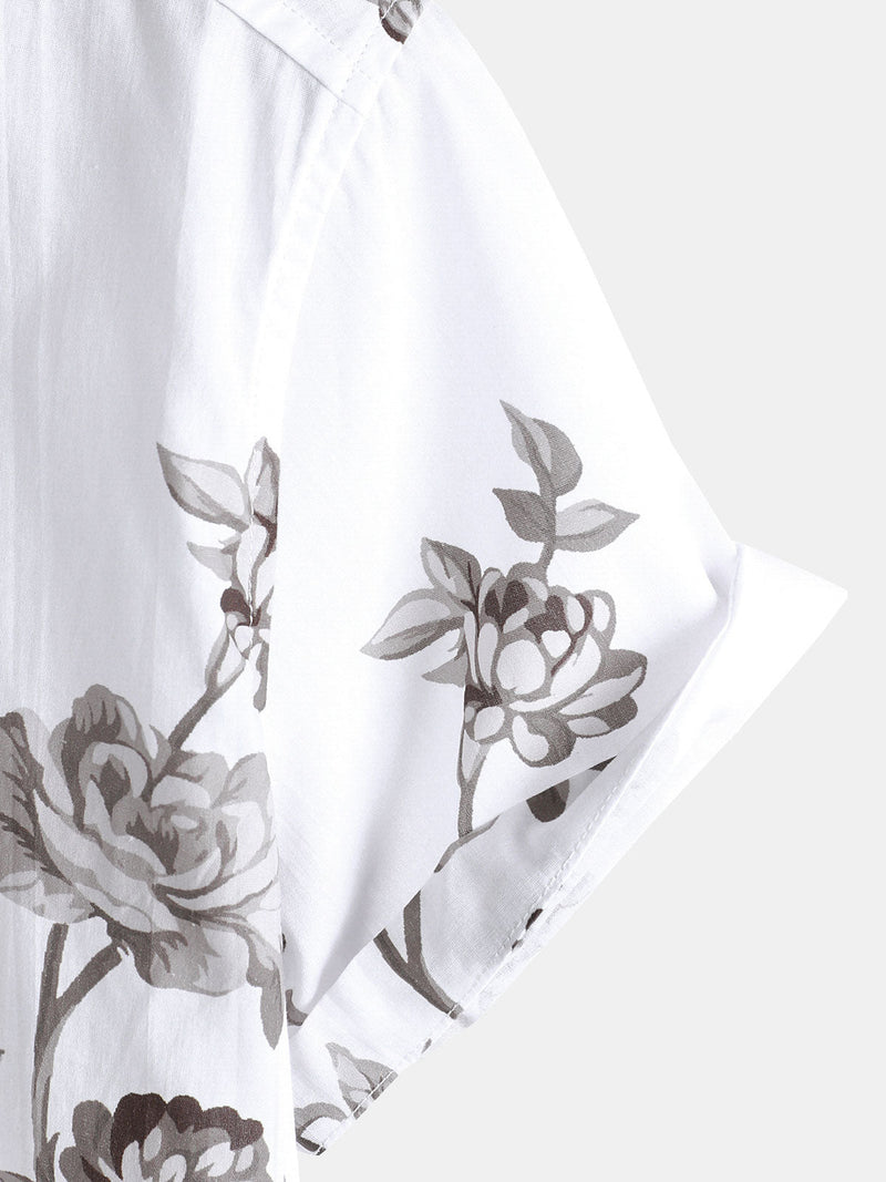 Camisa informal de manga corta de algodón con estampado floral para hombre