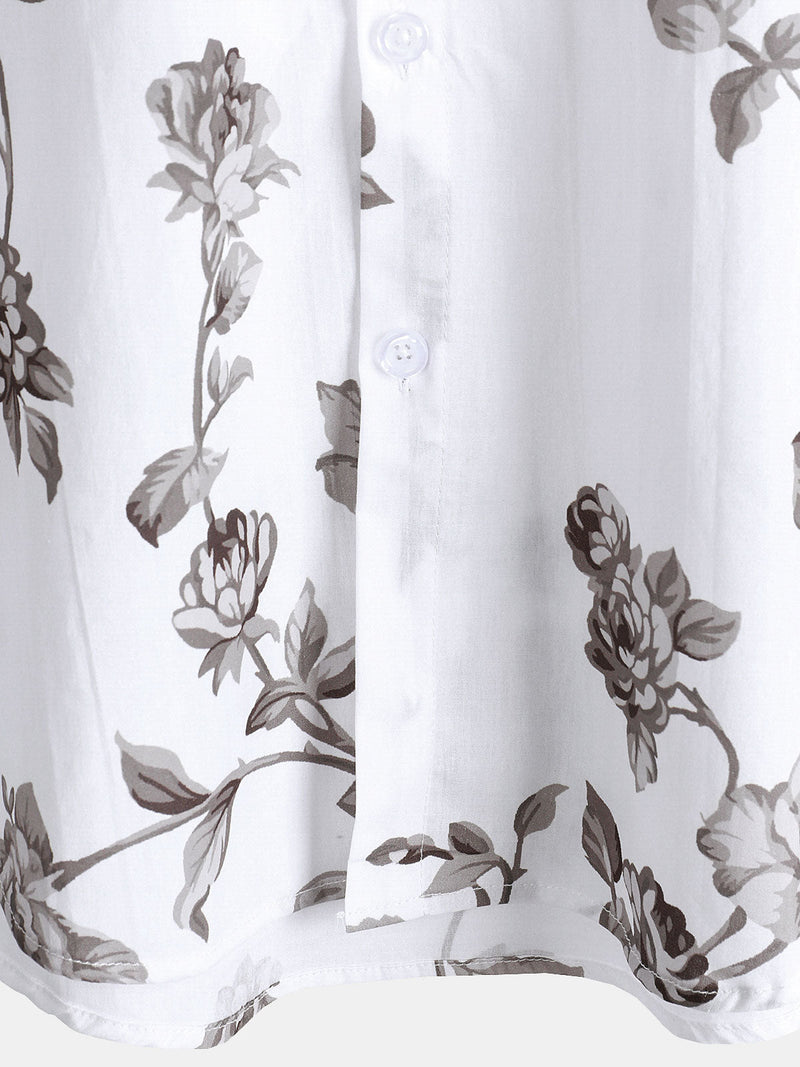 Camisa informal de manga corta de algodón con estampado floral para hombre