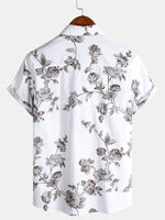Camisa informal de manga corta de algodón con estampado floral para hombre