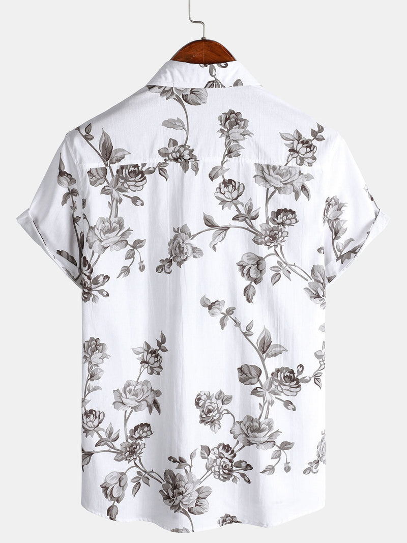 Camisa informal de manga corta de algodón con estampado floral para hombre