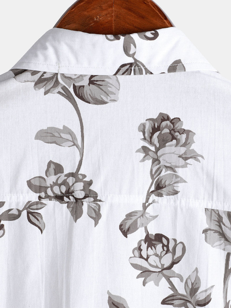 Camisa informal de manga corta de algodón con estampado floral para hombre