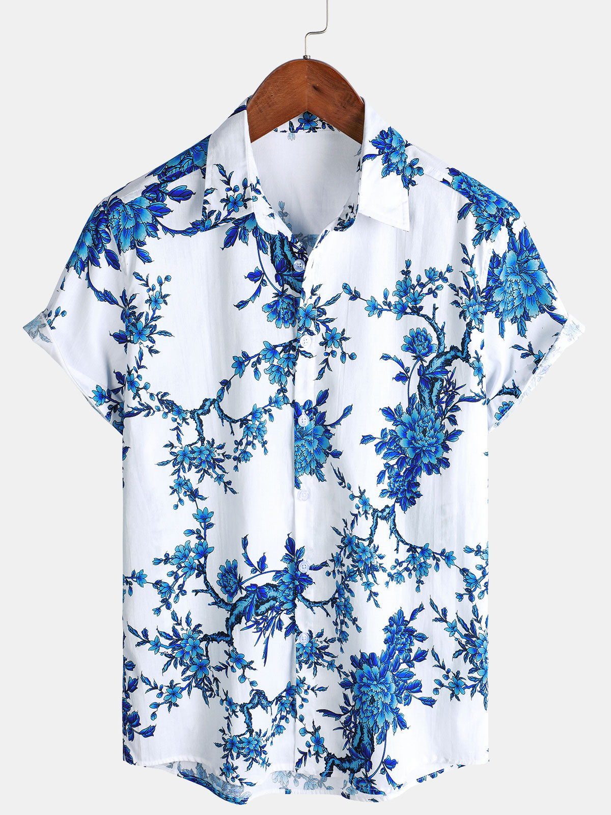 Camisa de manga corta de algodón Blue Blossom Holiday para hombre