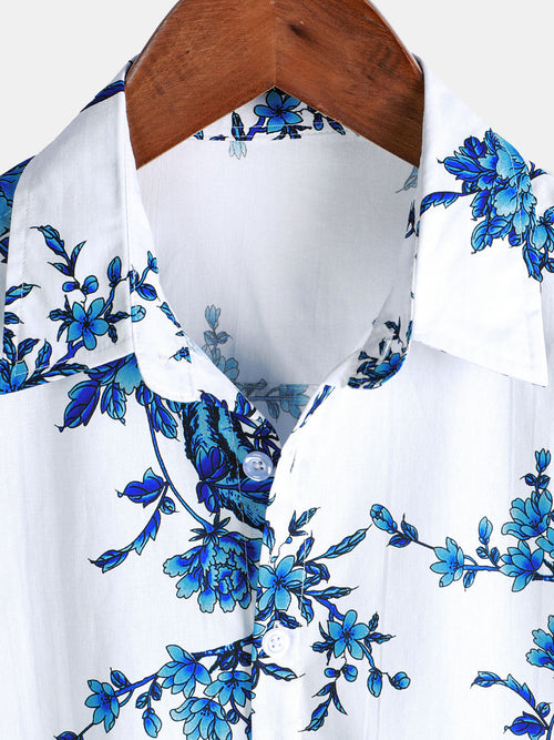 Camisa de manga corta de algodón Blue Blossom Holiday para hombre