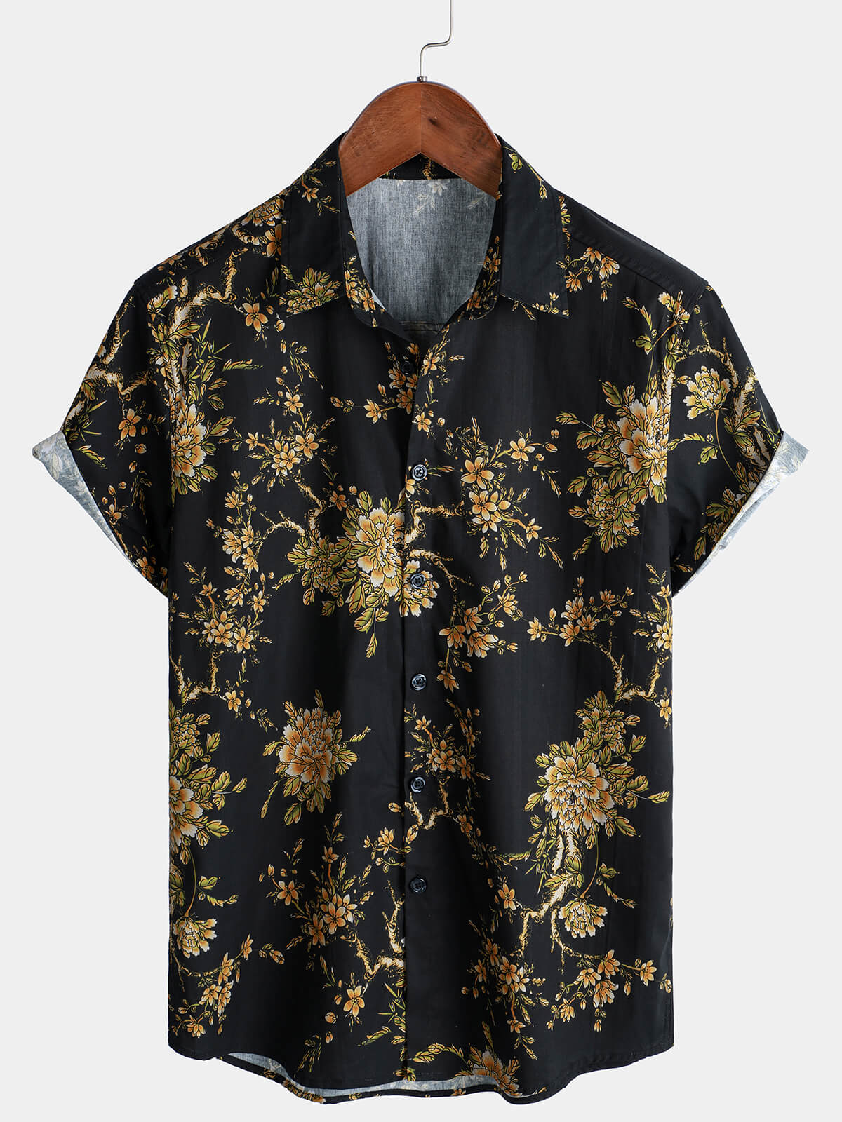 Camisa de manga corta de algodón con estampado floral para hombre