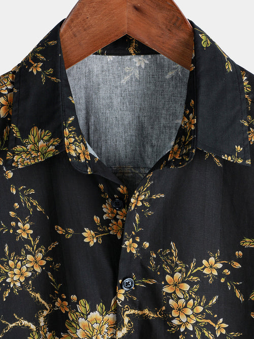 Camisa de manga corta de algodón con estampado floral para hombre