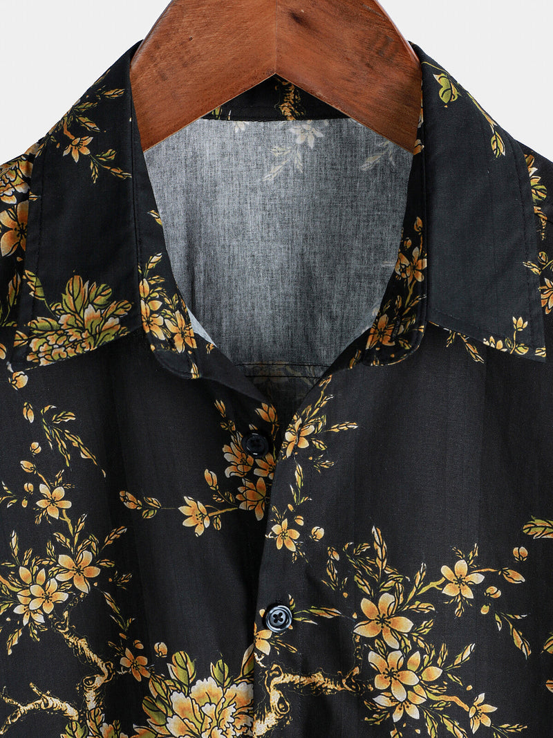 Camisa de manga corta de algodón con estampado floral para hombre