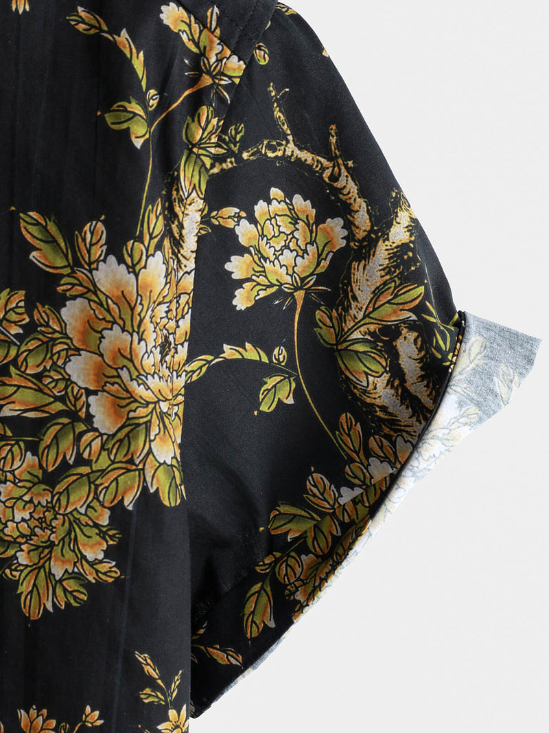 Camisa de manga corta de algodón con estampado floral para hombre