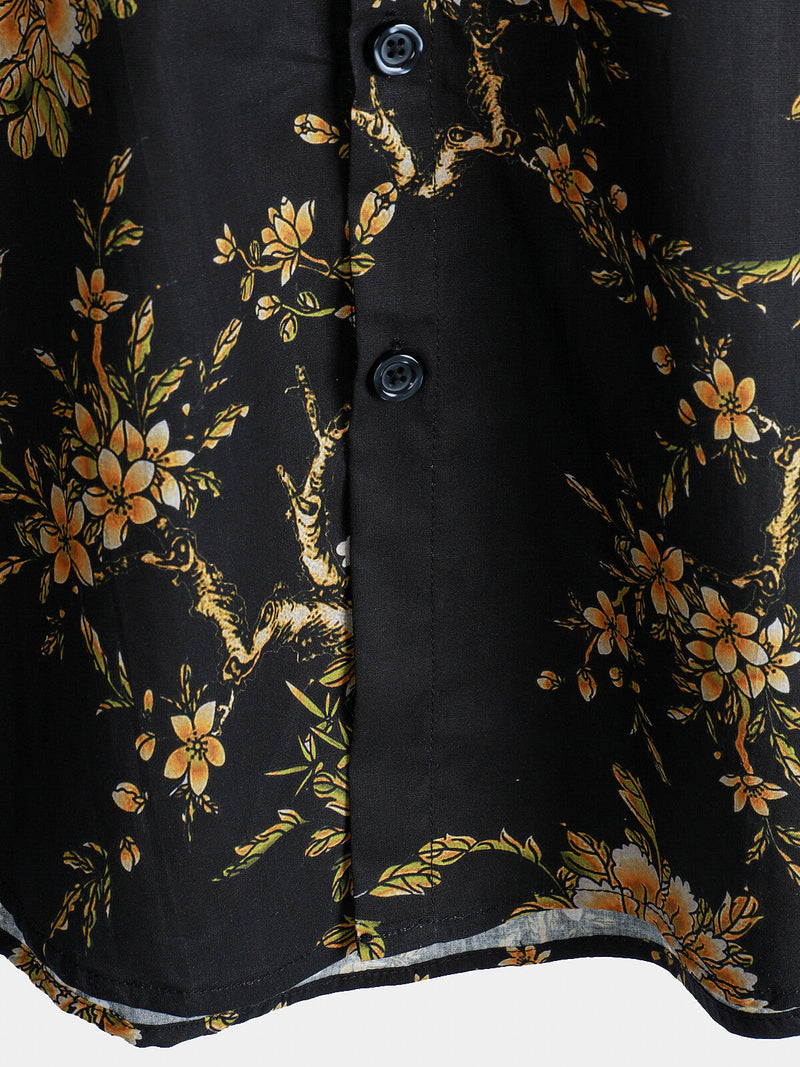 Camisa de manga corta de algodón con estampado floral para hombre