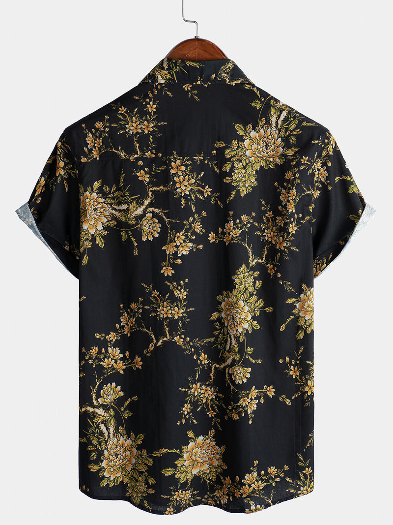Camisa de manga corta de algodón con estampado floral para hombre