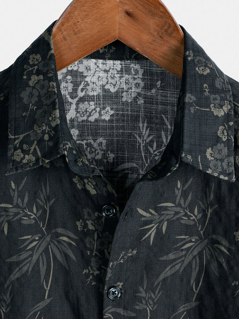 Camisa informal elegante de manga corta con estampado floral retro para hombre