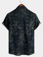 Camisa informal elegante de manga corta con estampado floral retro para hombre