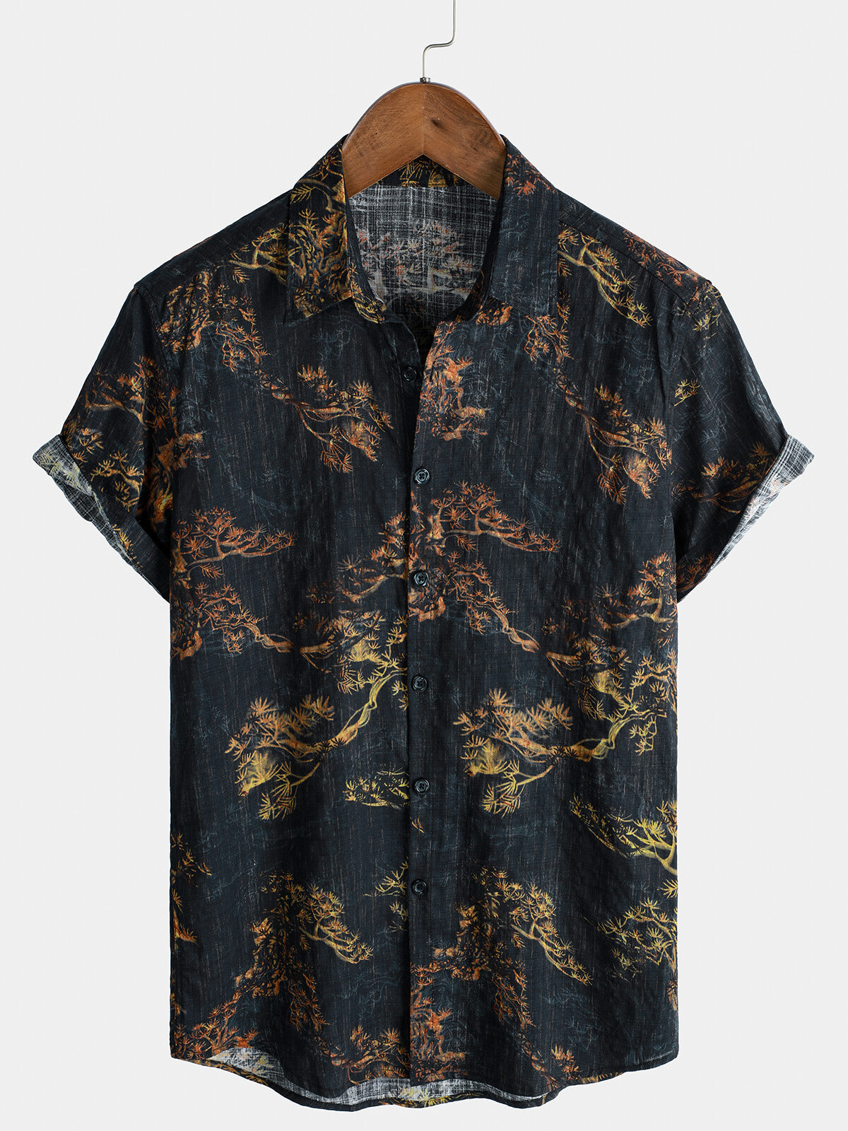 Camisa casual de manga corta con estampado retro para hombre