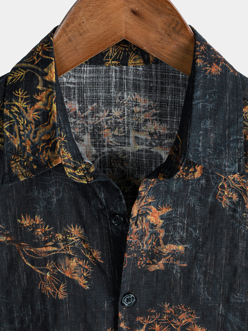 Camisa casual de manga corta con estampado retro para hombre