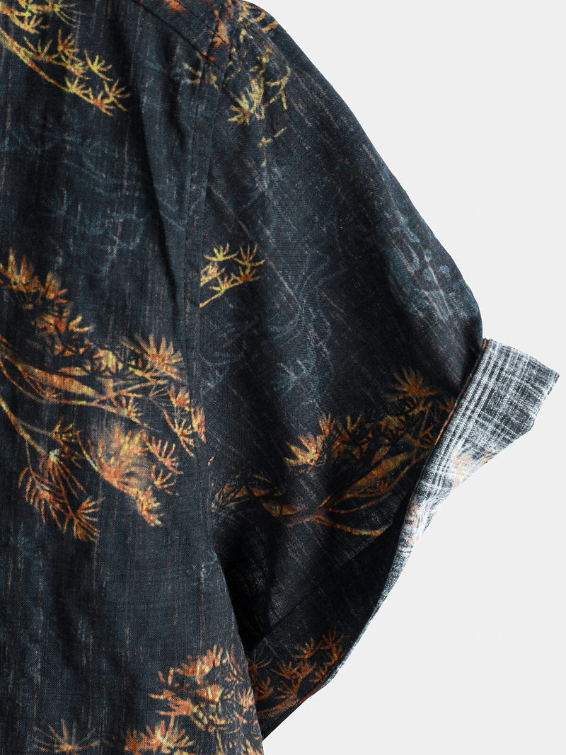 Camisa casual de manga corta con estampado retro para hombre
