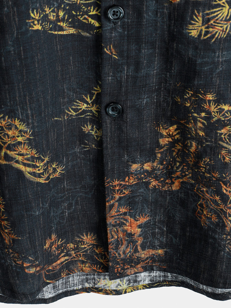 Camisa casual de manga corta con estampado retro para hombre