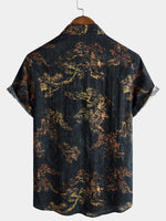 Camisa casual de manga corta con estampado retro para hombre
