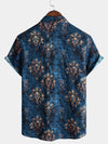 Camisa retro de verano azul de manga corta con botones para hombre