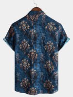 Camisa retro de verano azul de manga corta con botones para hombre