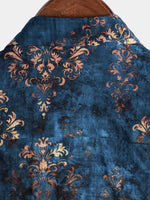 Camisa retro de verano azul de manga corta con botones para hombre