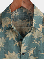 Camisa de hombre de verano de manga corta con bolsillo de algodón transpirable con diseño de hoja de arce