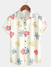 Camisa de manga corta blanca con estampado floral y botones para hombres ideal para el verano