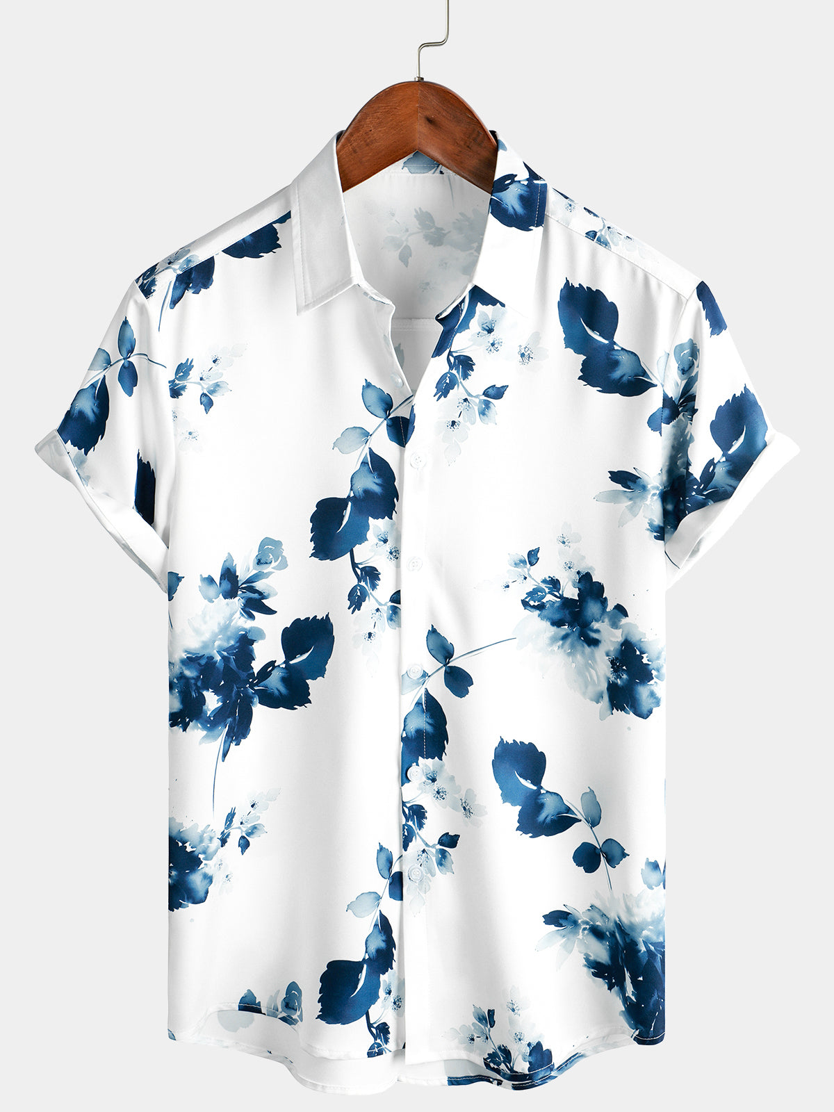 Camisa informal de manga corta con estampado floral de verano para hombre