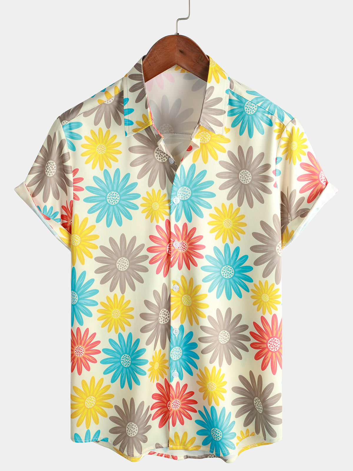 Camisa de manga corta con margaritas coloridas de verano para hombre