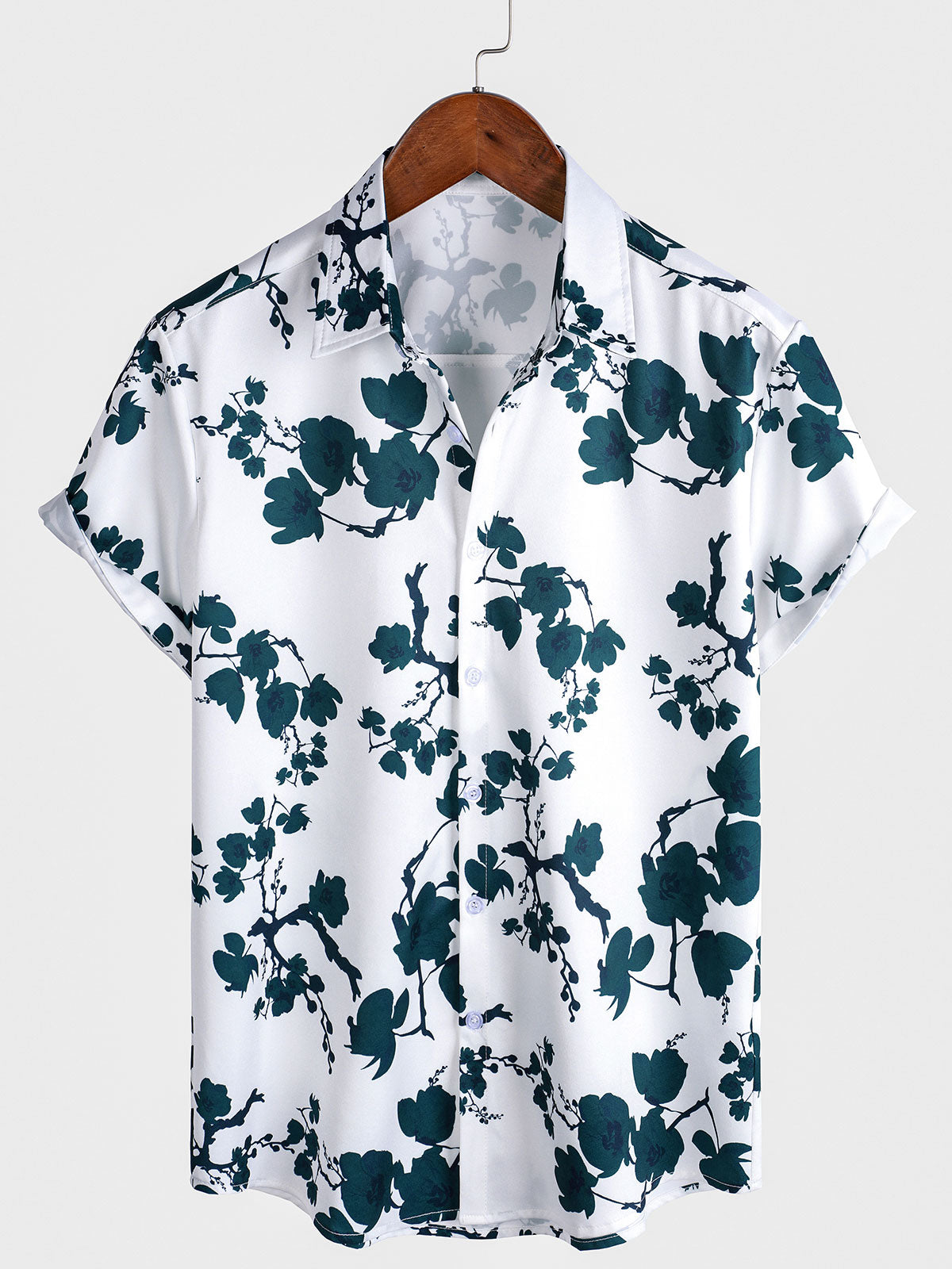 Camisa de playa de verano con botones y estampado floral de manga corta para hombre