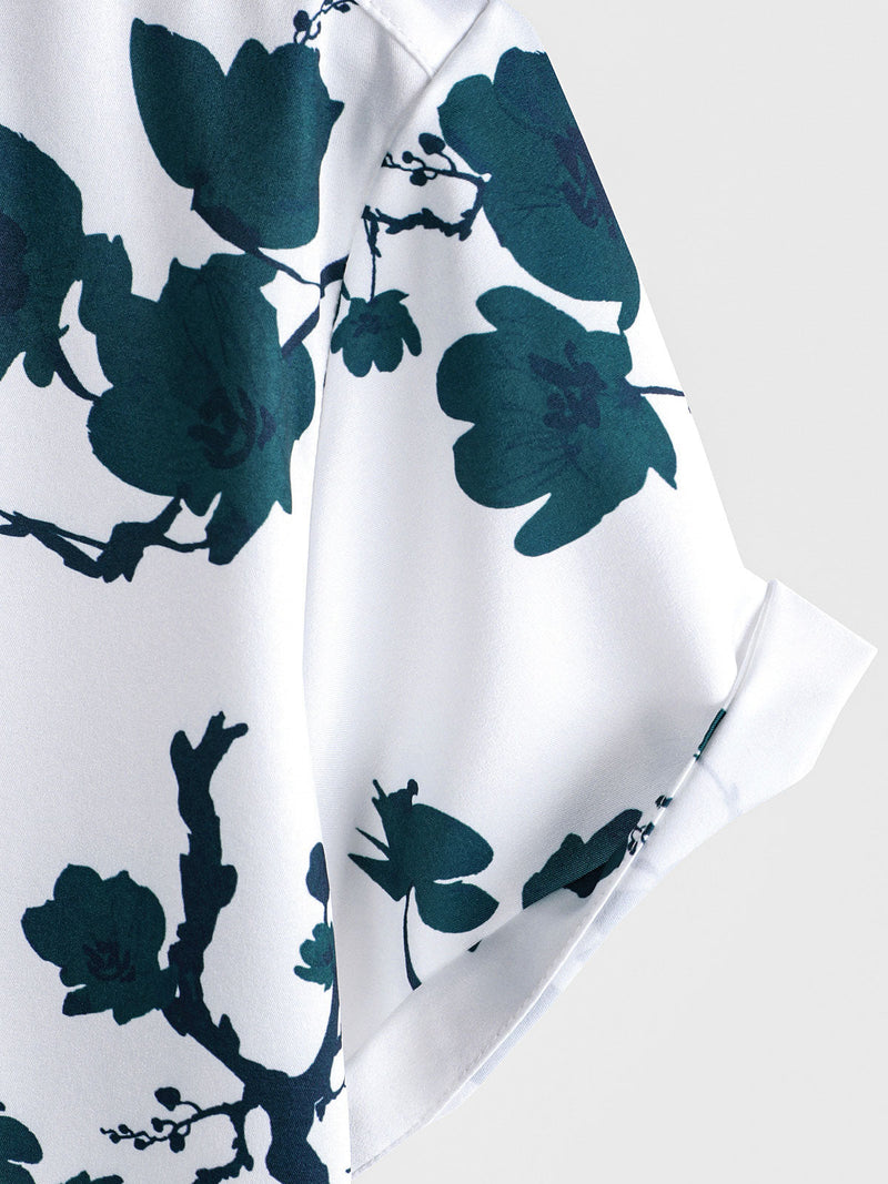Camisa de playa de verano con botones y estampado floral de manga corta para hombre