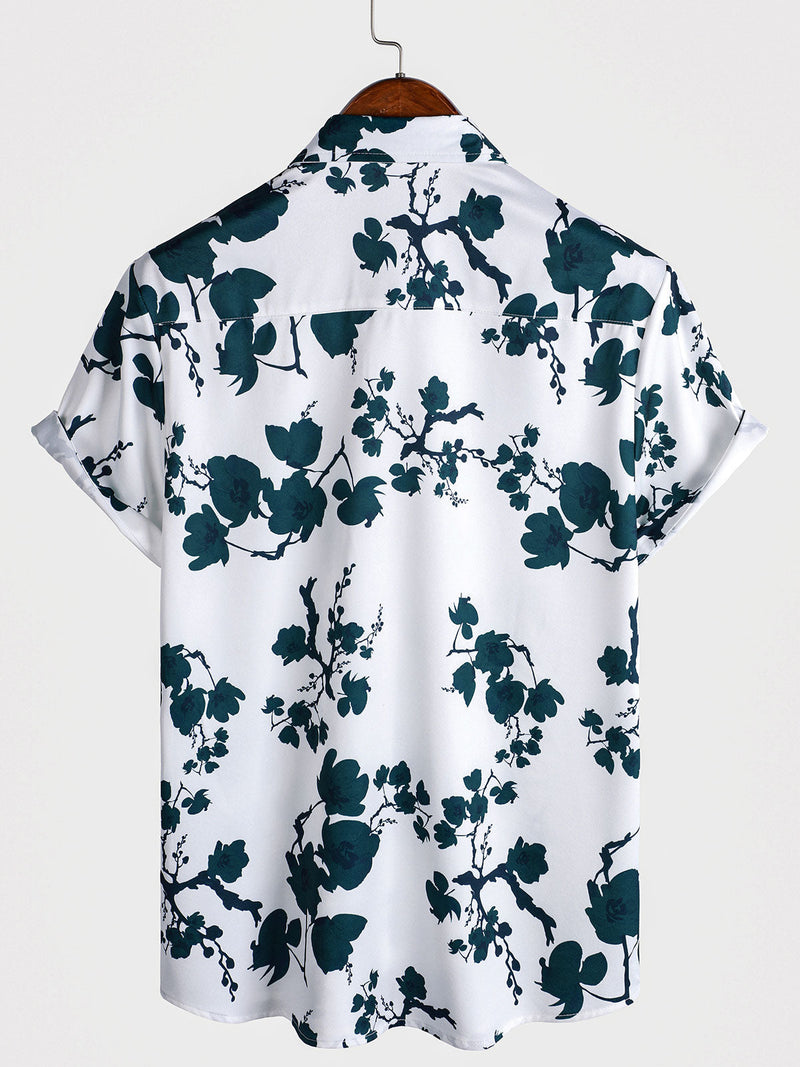 Camisa de playa de verano con botones y estampado floral de manga corta para hombre