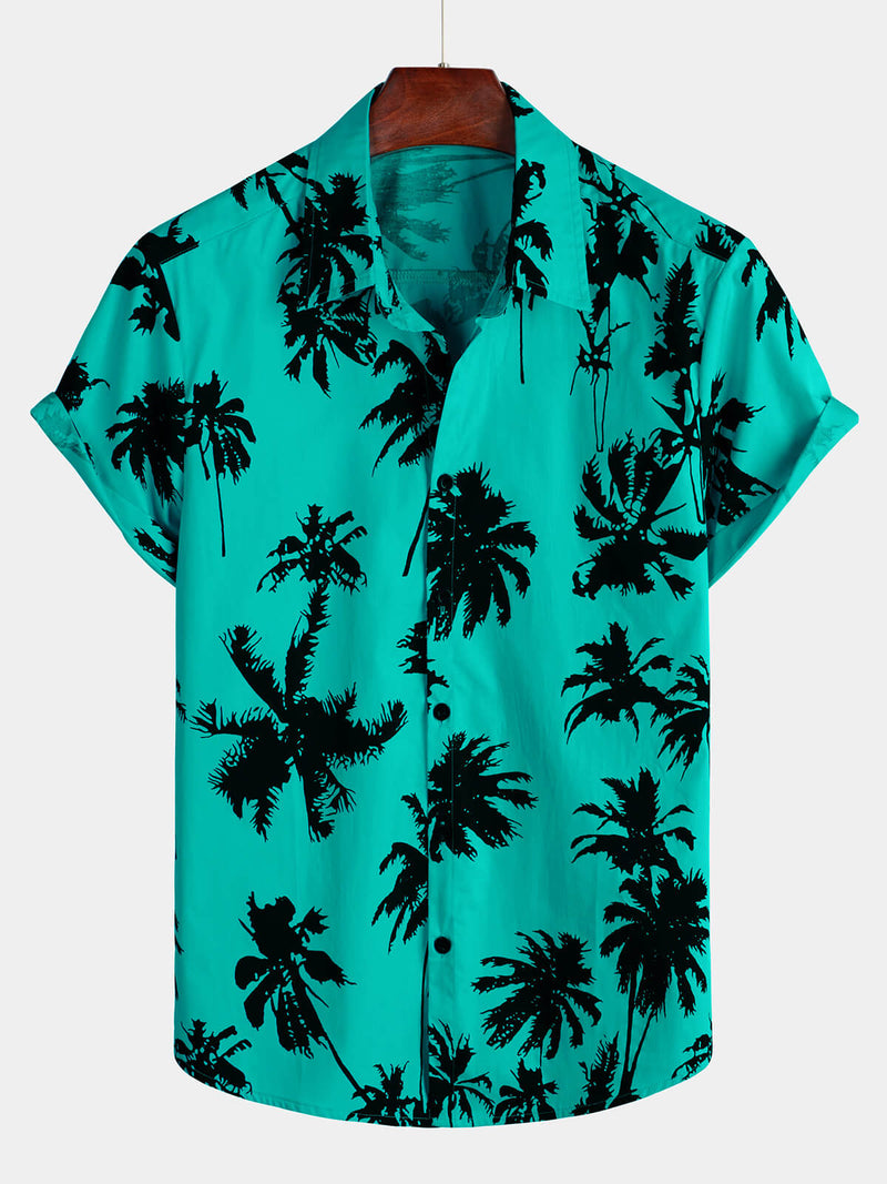 Camisa hawaiana de algodón de manga corta con estampado de palmeras para playa y verano para hombre