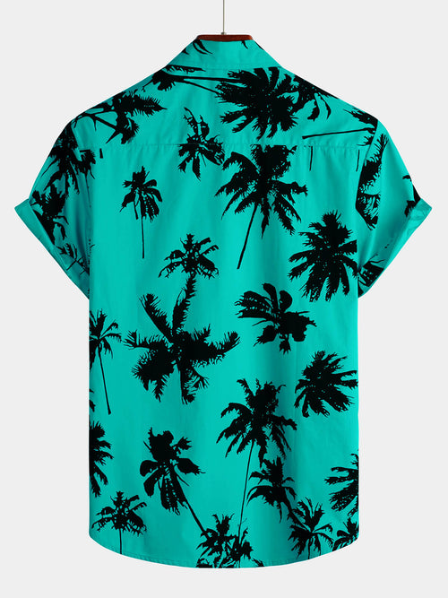 Camisa hawaiana de manga corta para playa de verano con estampado de palmeras 100 % algodón para hombre