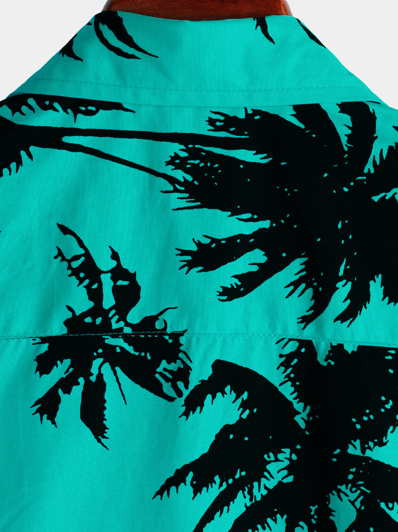 Camisa hawaiana de algodón de manga corta con estampado de palmeras para playa y verano para hombre