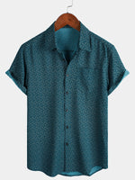 Camisa informal de manga corta con bolsillo y estampado geométrico para hombre