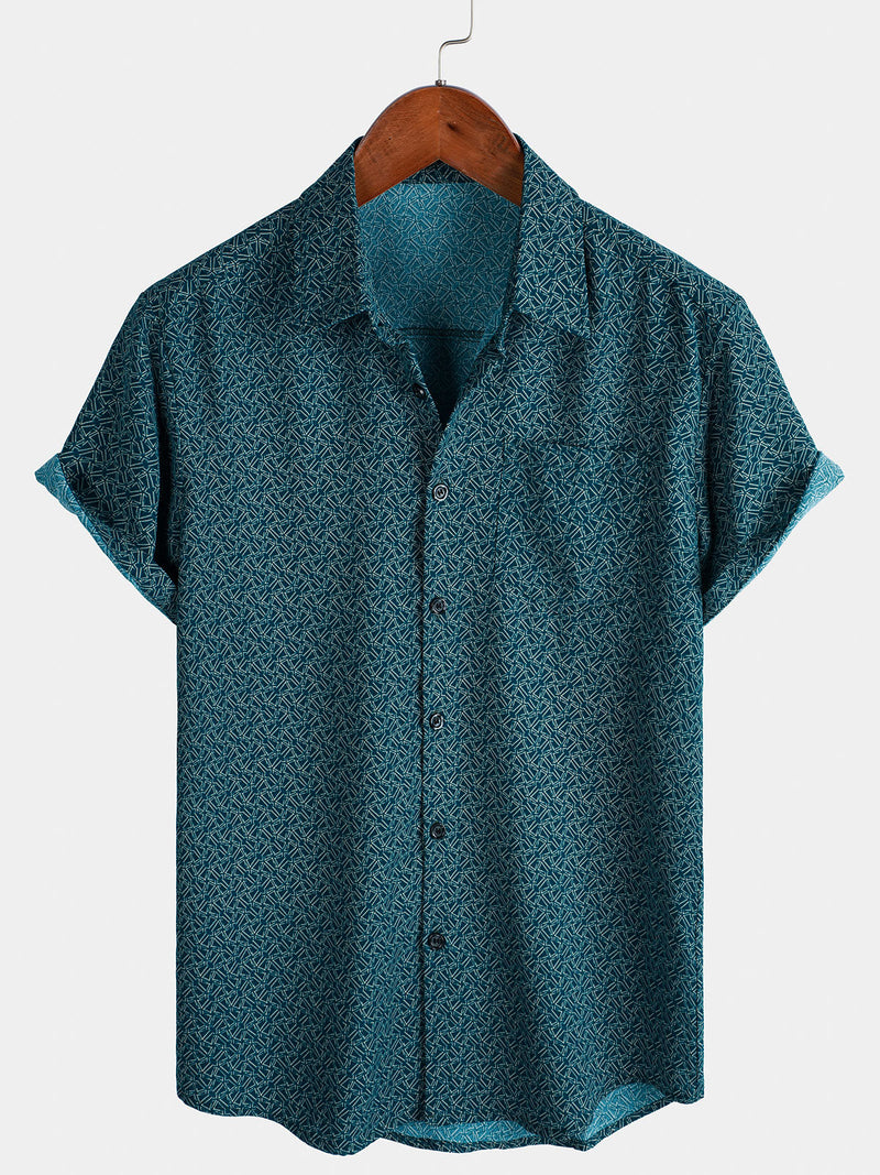 Camisa informal de manga corta con bolsillo y estampado geométrico para hombre