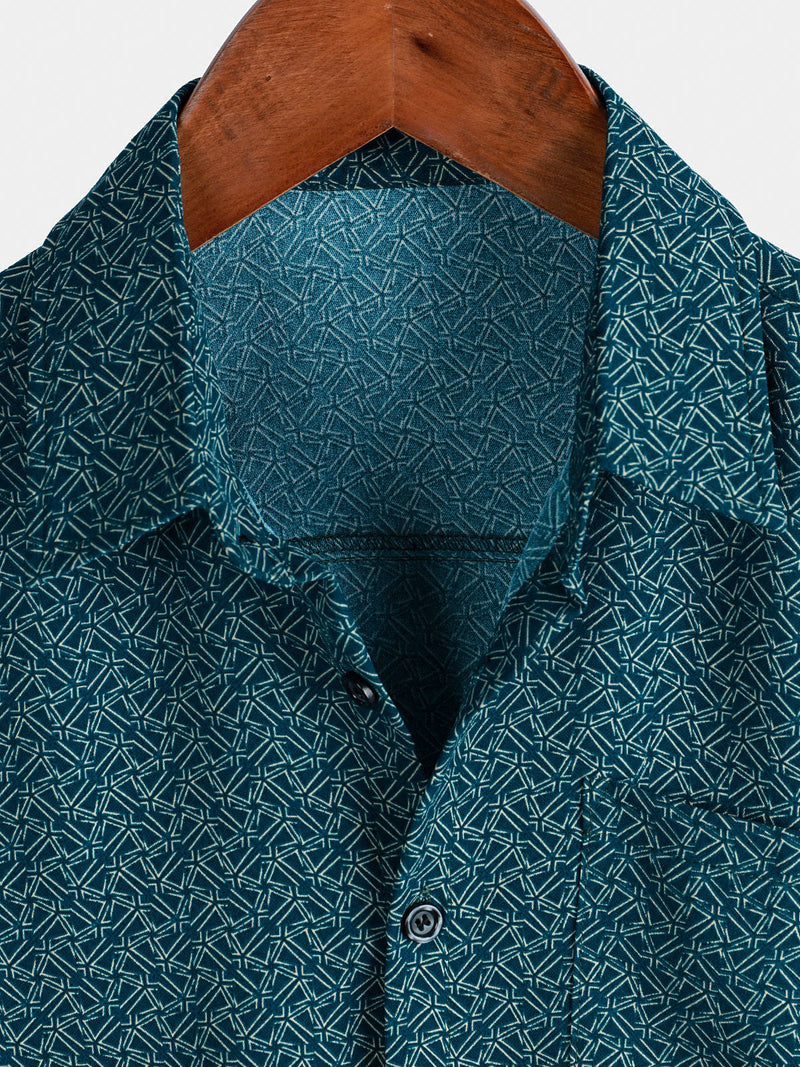 Camisa informal de manga corta con bolsillo y estampado geométrico para hombre