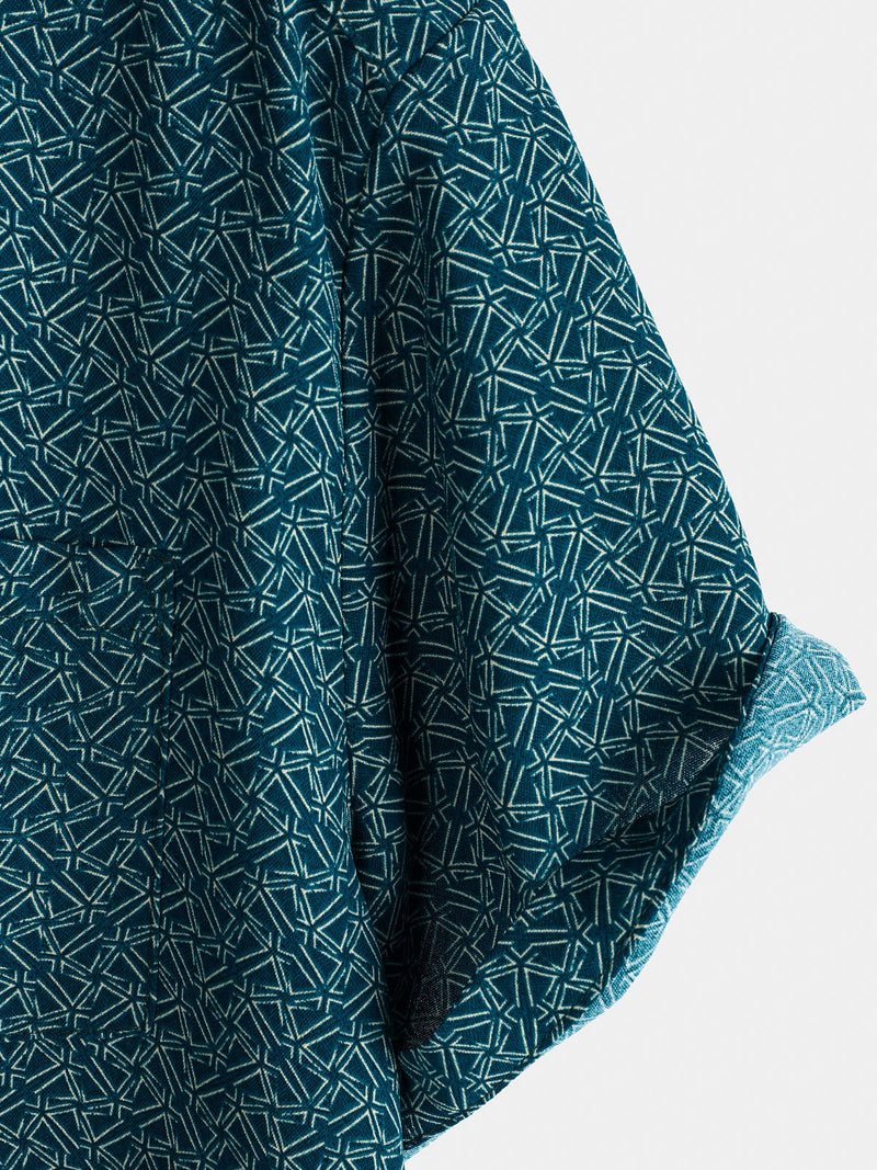 Camisa informal de manga corta con bolsillo y estampado geométrico para hombre