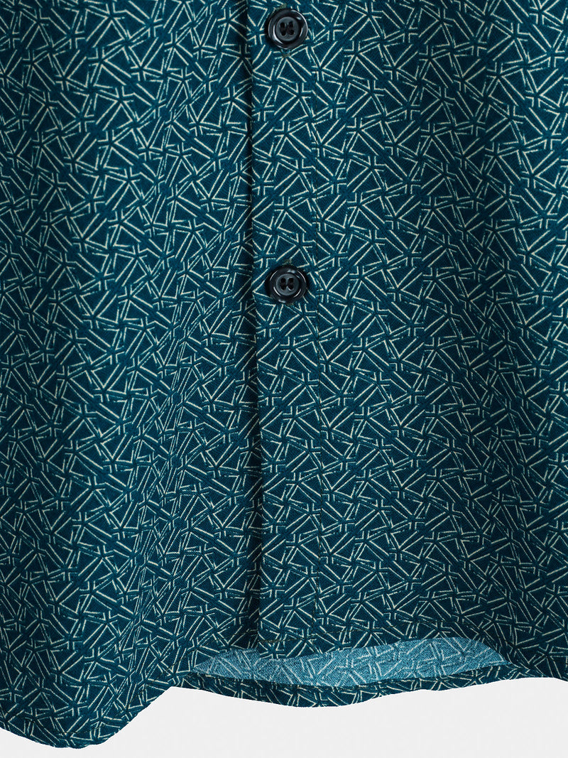 Camisa informal de manga corta con bolsillo y estampado geométrico para hombre