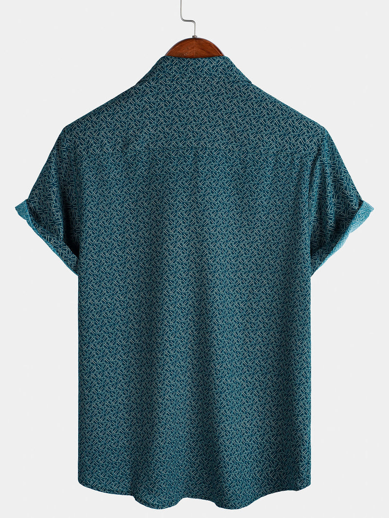 Camisa informal de manga corta con bolsillo y estampado geométrico para hombre