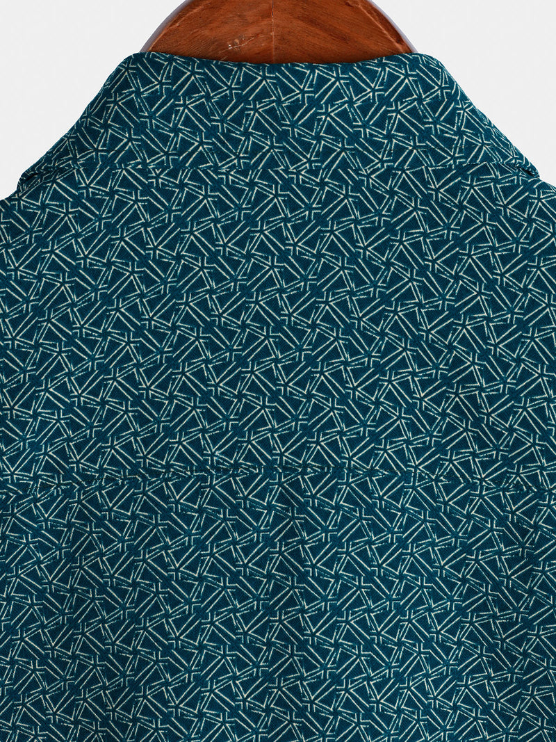 Camisa informal de manga corta con bolsillo y estampado geométrico para hombre
