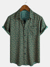 Camisa de manga corta con bolsillo verde y estampado geométrico retro para hombre