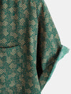 Camisa de manga corta con bolsillo verde y estampado geométrico retro para hombre