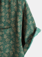 Camisa de manga corta con bolsillo verde y estampado geométrico retro para hombre